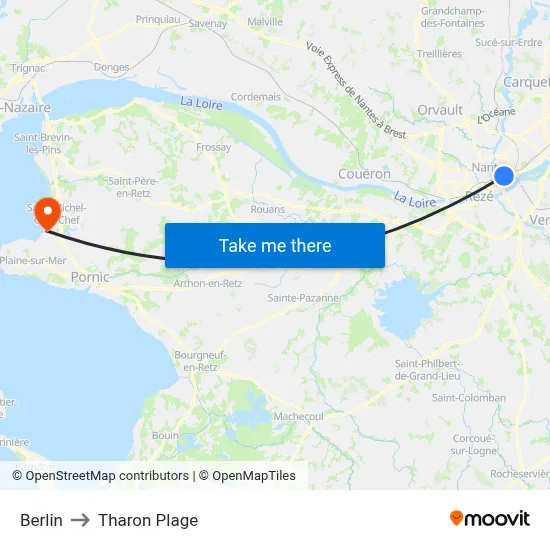Berlin to Tharon Plage map