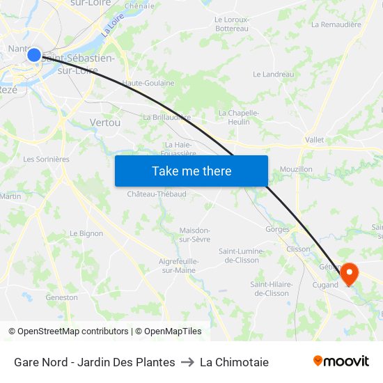 Gare Nord - Jardin Des Plantes to La Chimotaie map