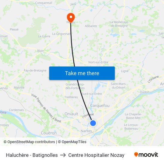Haluchère-Batignolles to Centre Hospitalier Nozay map