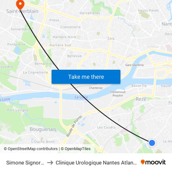 Simone Signoret to Clinique Urologique Nantes Atlantis map