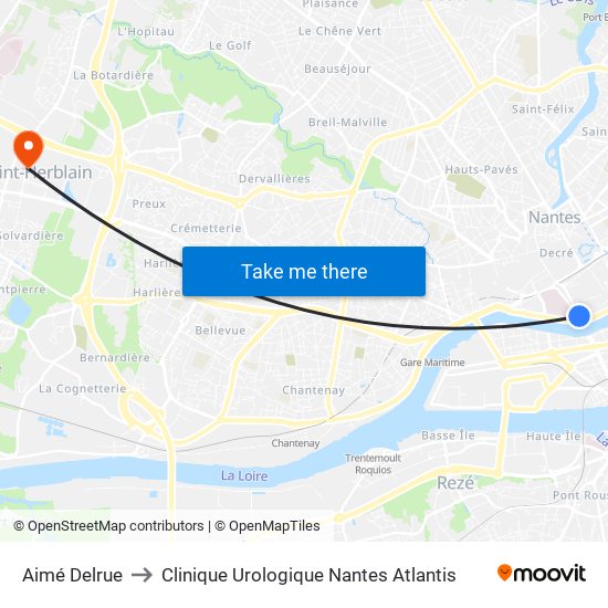 Aimé Delrue to Clinique Urologique Nantes Atlantis map