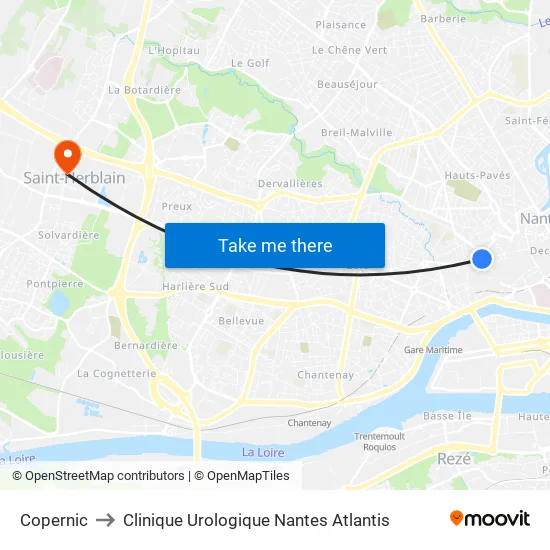 Copernic to Clinique Urologique Nantes Atlantis map
