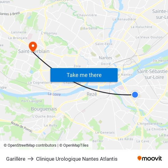 Garillère to Clinique Urologique Nantes Atlantis map