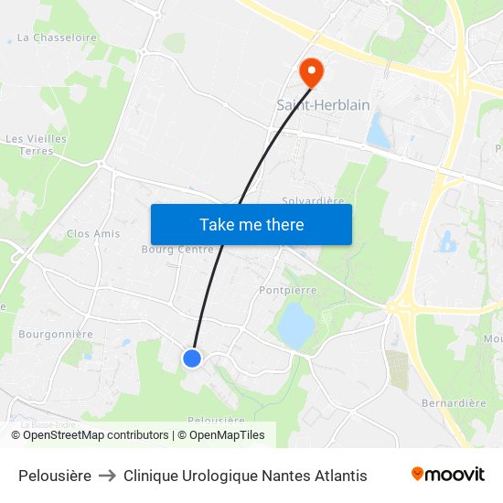 Pelousière to Clinique Urologique Nantes Atlantis map