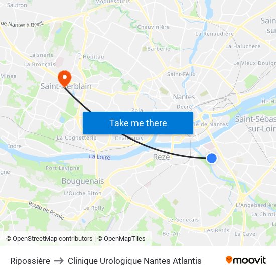 Ripossière to Clinique Urologique Nantes Atlantis map
