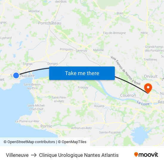Villeneuve to Clinique Urologique Nantes Atlantis map