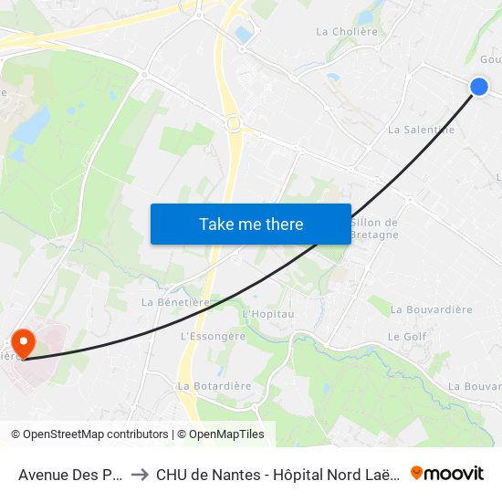 Avenue Des Pins to CHU de Nantes - Hôpital Nord Laënnec map