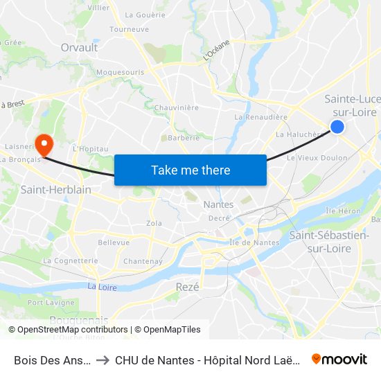 Bois Des Anses to CHU de Nantes - Hôpital Nord Laënnec map