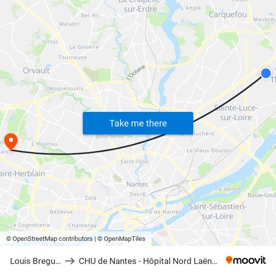 Louis Breguet to CHU de Nantes - Hôpital Nord Laënnec map