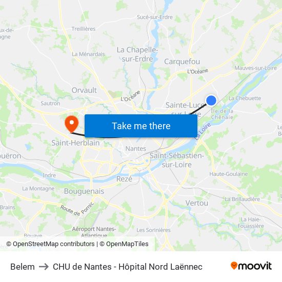 Belem to CHU de Nantes - Hôpital Nord Laënnec map