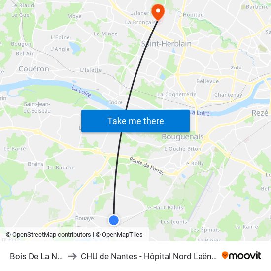 Bois De La Noé to CHU de Nantes - Hôpital Nord Laënnec map