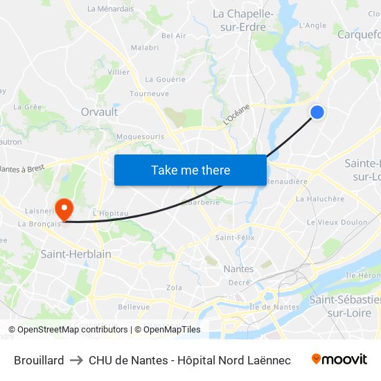Brouillard to CHU de Nantes - Hôpital Nord Laënnec map