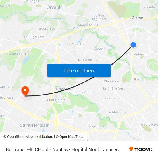 Bertrand to CHU de Nantes - Hôpital Nord Laënnec map