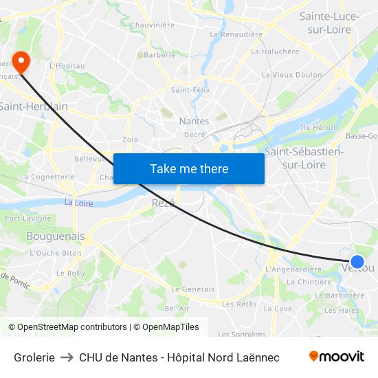 Grolerie to CHU de Nantes - Hôpital Nord Laënnec map