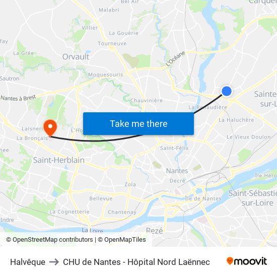 Halvêque to CHU de Nantes - Hôpital Nord Laënnec map