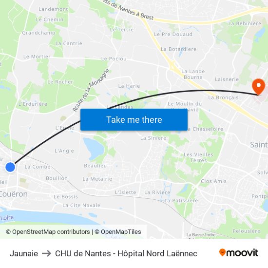 Jaunaie to CHU de Nantes - Hôpital Nord Laënnec map