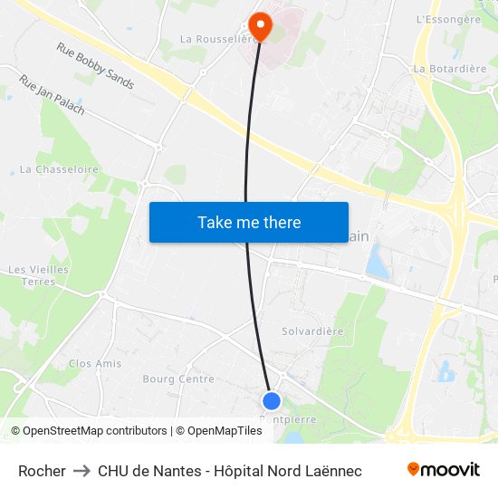 Rocher to CHU de Nantes - Hôpital Nord Laënnec map