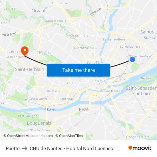 Ruette to CHU de Nantes - Hôpital Nord Laënnec map