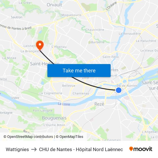 Wattignies to CHU de Nantes - Hôpital Nord Laënnec map