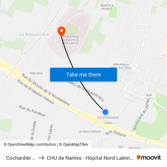 Cochardières to CHU de Nantes - Hôpital Nord Laënnec map