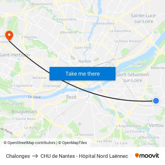 Chalonges to CHU de Nantes - Hôpital Nord Laënnec map