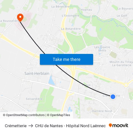 Crémetterie to CHU de Nantes - Hôpital Nord Laënnec map