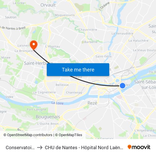 Conservatoire to CHU de Nantes - Hôpital Nord Laënnec map