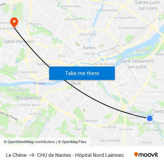 Le Chêne to CHU de Nantes - Hôpital Nord Laënnec map