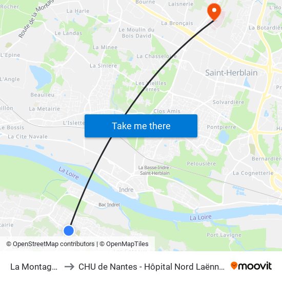 La Montagne to CHU de Nantes - Hôpital Nord Laënnec map