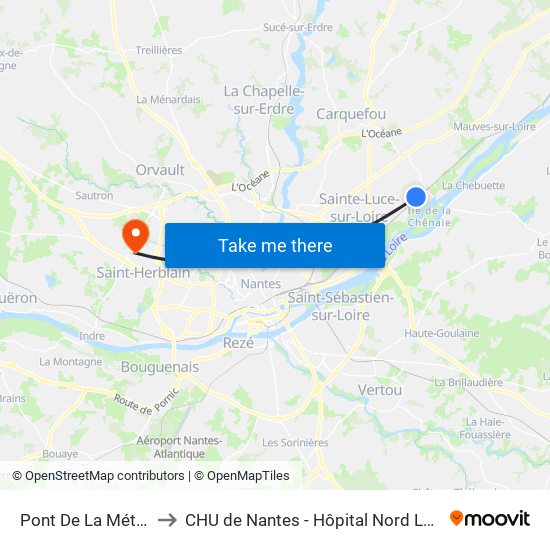 Pont De La Métairie to CHU de Nantes - Hôpital Nord Laënnec map