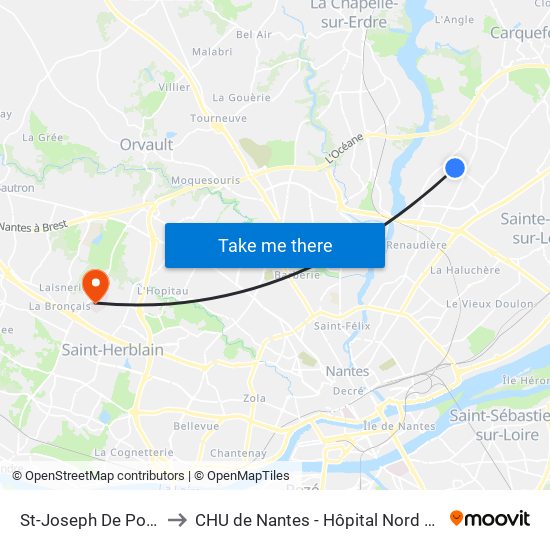 St-Joseph De Porterie to CHU de Nantes - Hôpital Nord Laënnec map