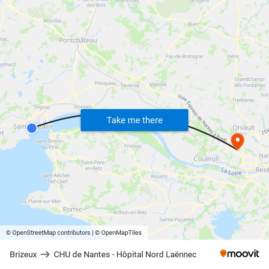 Brizeux to CHU de Nantes - Hôpital Nord Laënnec map