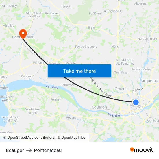 Beauger to Pontchâteau map