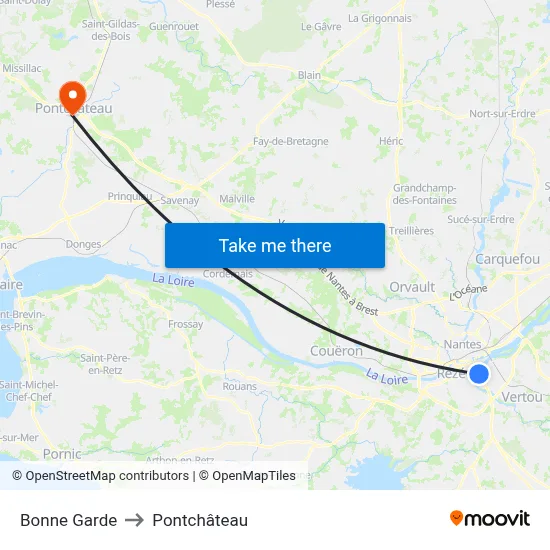 Bonne Garde to Pontchâteau map
