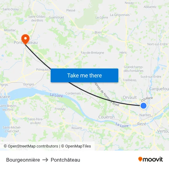 Bourgeonnière to Pontchâteau map