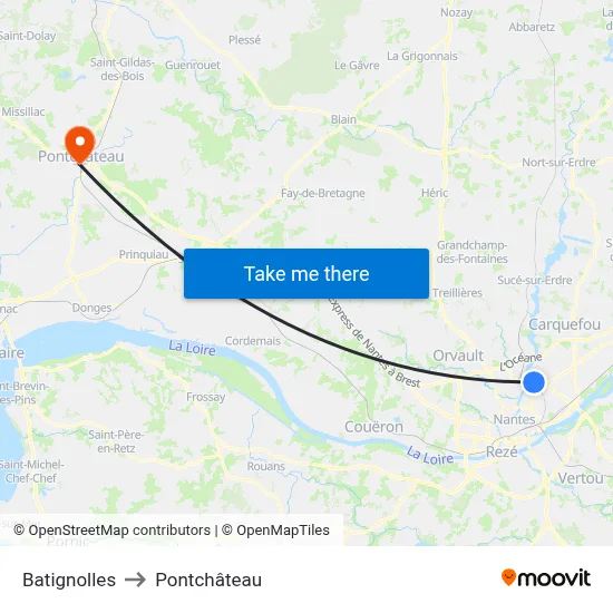 Batignolles to Pontchâteau map