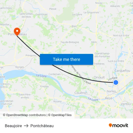 Beaujoire to Pontchâteau map