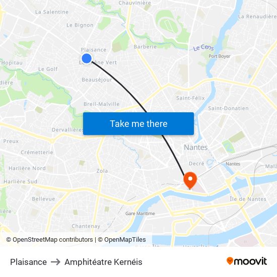 Plaisance to Amphitéatre Kernéis map