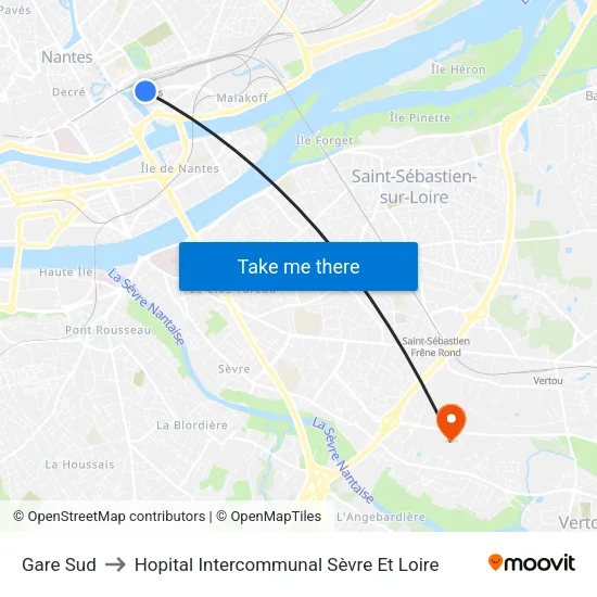 Gare Sud to Hopital Intercommunal Sèvre Et Loire map