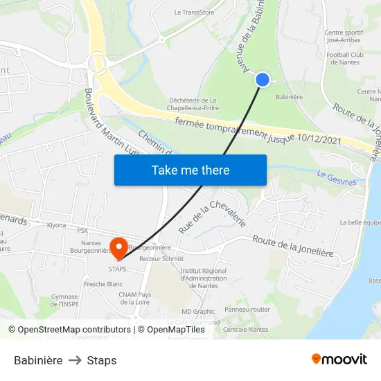 Babinière to Staps map