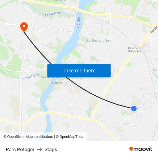 Parc Potager to Staps map