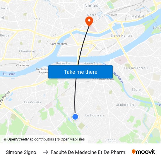 Simone Signoret to Faculté De Médecine Et De Pharmacie map