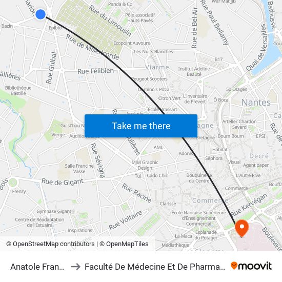 Anatole France to Faculté De Médecine Et De Pharmacie map