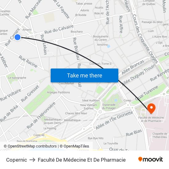 Copernic to Faculté De Médecine Et De Pharmacie map