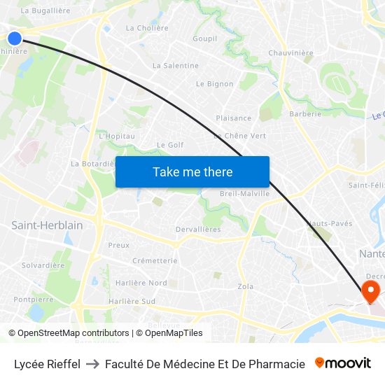 Lycée Rieffel to Faculté De Médecine Et De Pharmacie map