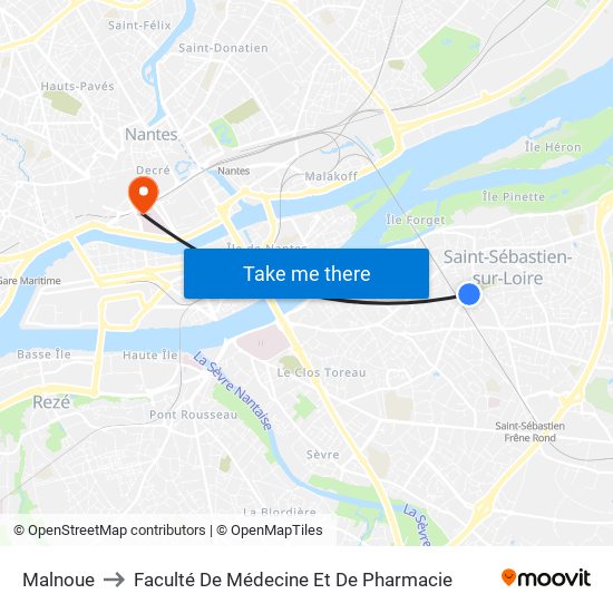 Malnoue to Faculté De Médecine Et De Pharmacie map