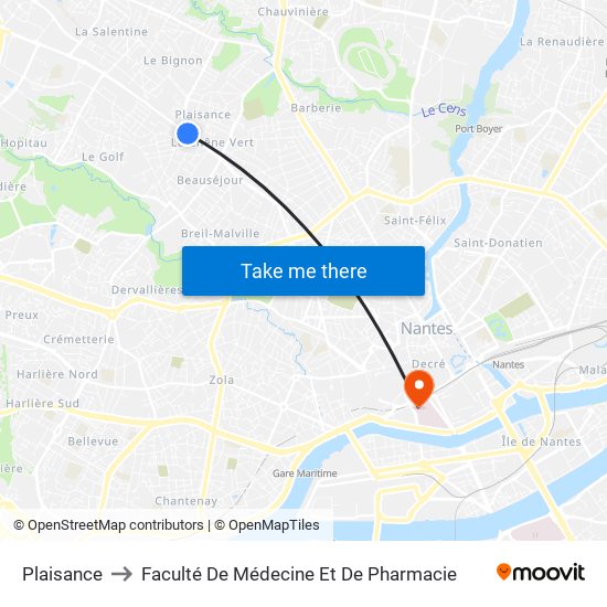 Plaisance to Faculté De Médecine Et De Pharmacie map