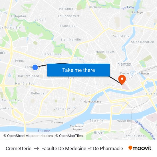 Crémetterie to Faculté De Médecine Et De Pharmacie map