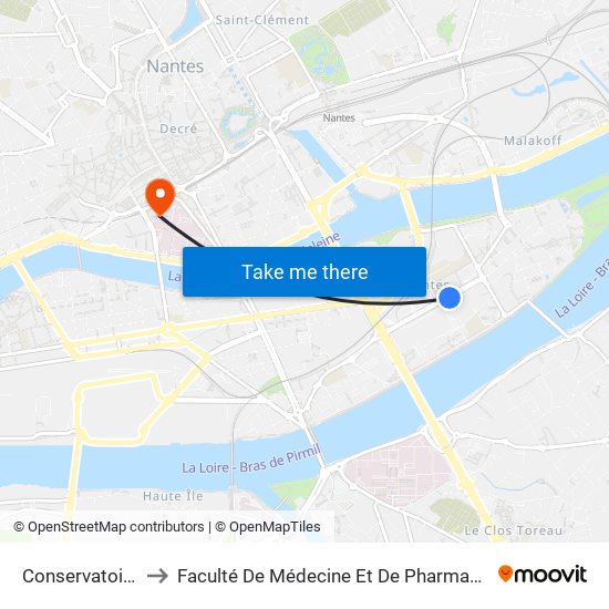 Conservatoire to Faculté De Médecine Et De Pharmacie map