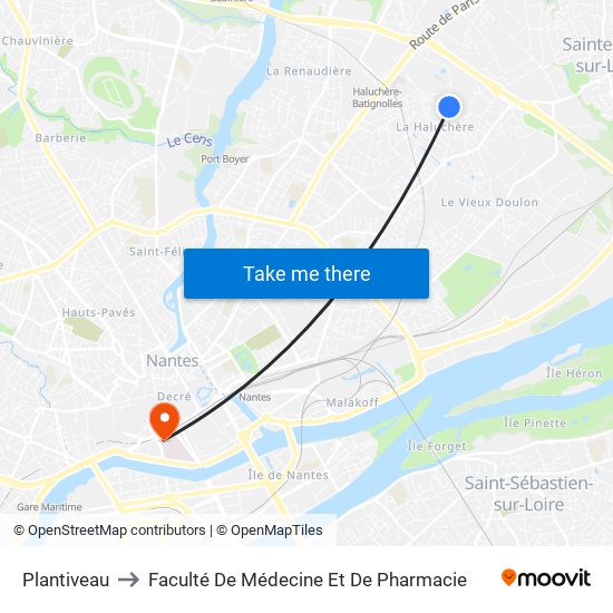 Plantiveau to Faculté De Médecine Et De Pharmacie map